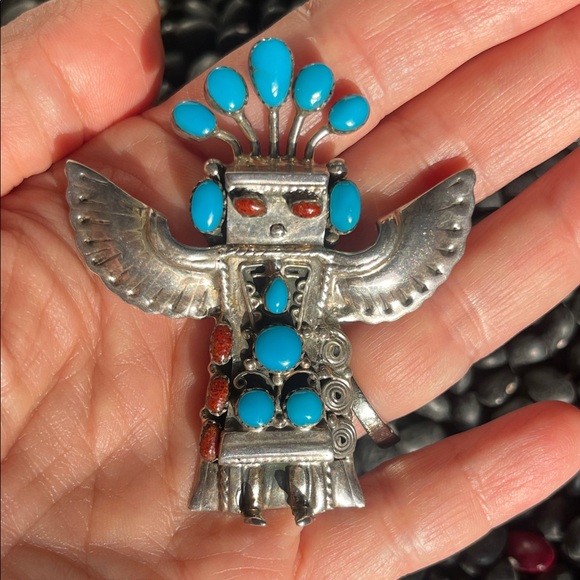Native American Jewelry - native American sterling Silver and Turquoise Kachina pendant